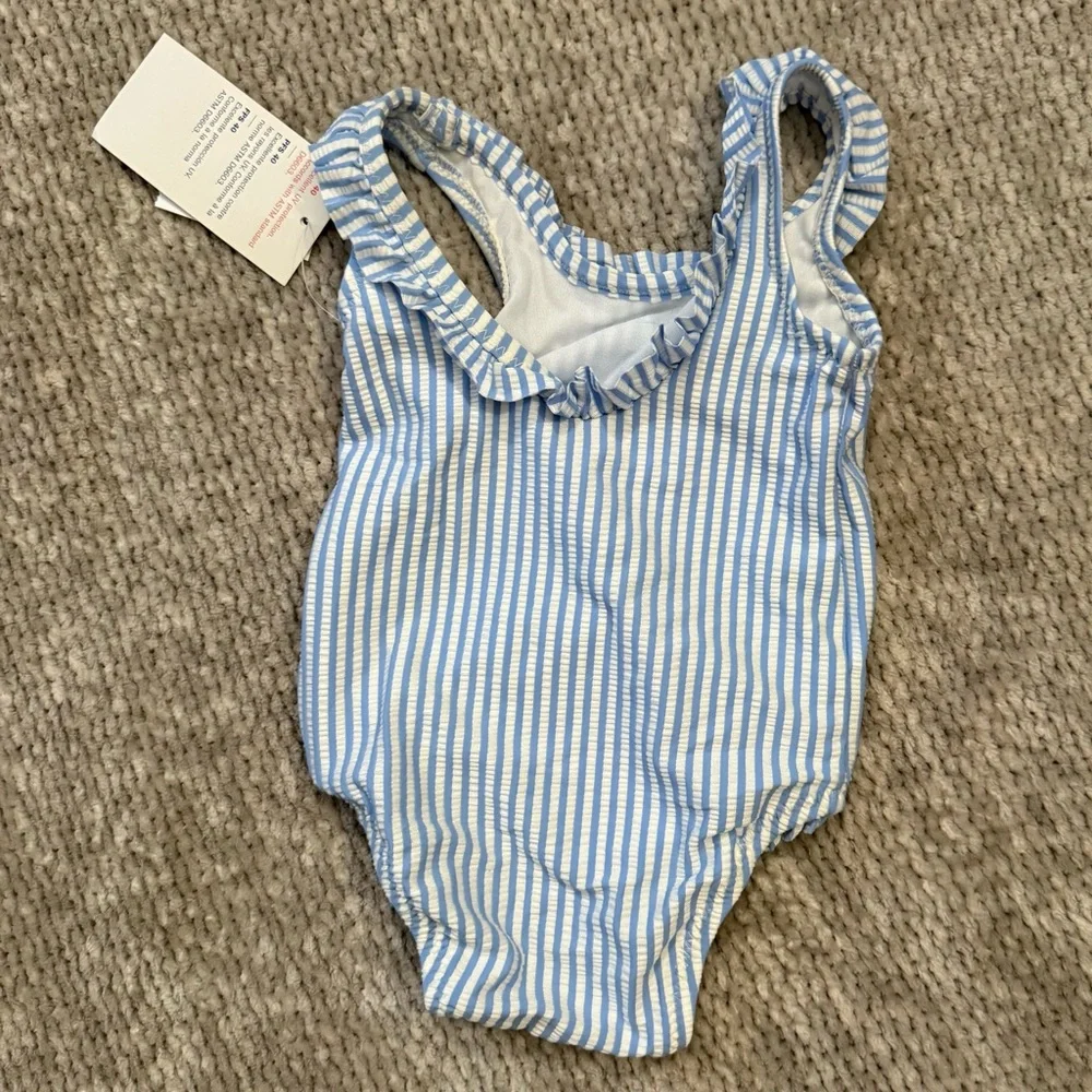NWT Old Navy Baby Girl‎ Seersucker Swimsuit UPF 40 | 3–6M Preppy Resortwear